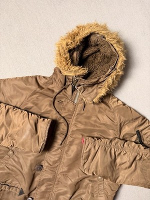 Alpha Industries Jacket Mens L Flying Heavy Faux Fur Hooded 70s N-2B USA Vintage