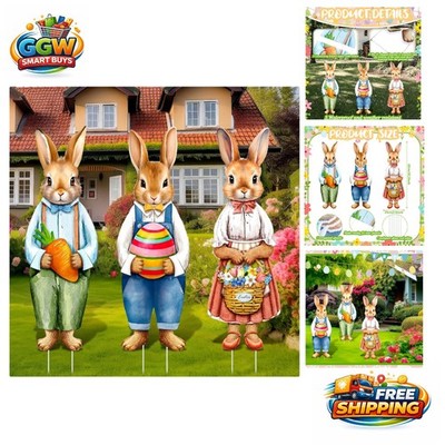 Charming 3-Piece Easter Bunny Yard Signs with Stakes - Weatherproof 32x10