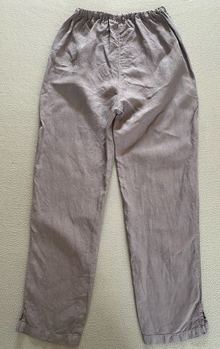 SAHARA TROUSERS SZ SMALL WOMENS GREY 100% LINEN HIGH ELASTIC WAIST PULL ON - 第 2/12 張圖片