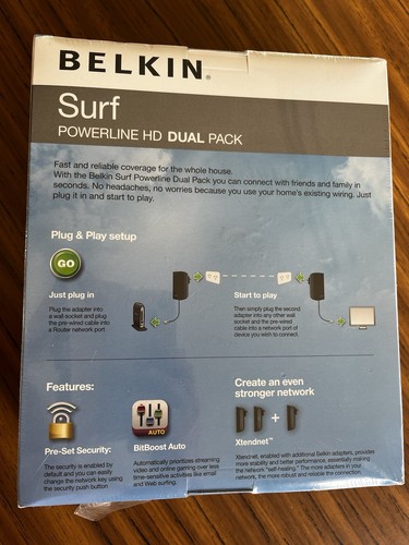 BELKIN Surf Powerline Dual Pack HD Media Boost Internet 200 Mbps Technology Wifi - Picture 4 of 7