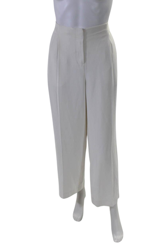DKNY Damen Reißverschluss Fly hoher Bund plissiert weites Bein Hose weiß Größe Small