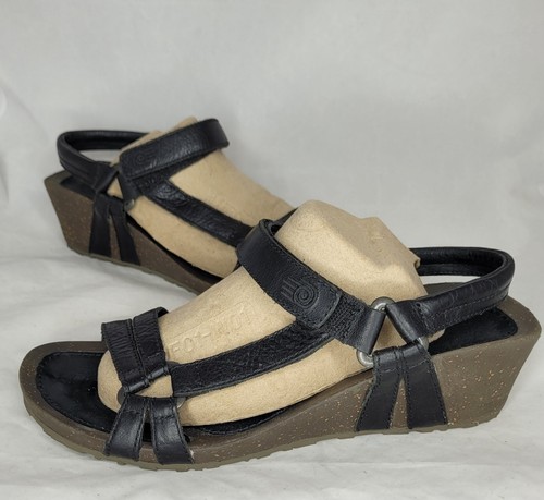 Teva Ventura Cork Wedge Sandals Black Leather Strappy Slingback Women’s Sz: 9 - Picture 1 of 11