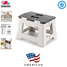 Folding Step Stool 9" Tall, 300Lb Capacity Non-Slip Collapsible Stool Black