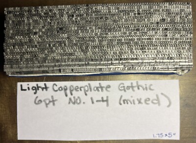6 pt Light Copperplate Gothic - No. 1-4 (We THINK), Huge Set over 1900 Pieces