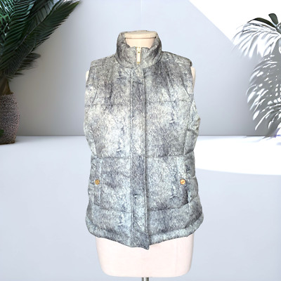 MICHAEL KORS Fur Print Down Puffer Vest Mock Neck Snap Closure Gray Medium