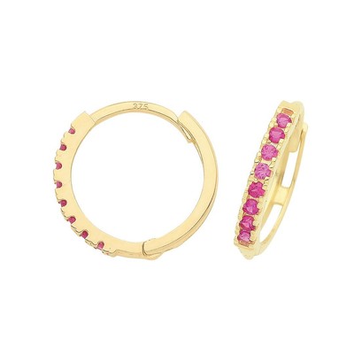 Ohrringe 9 kt Gelbgold rubinrot Huggies 11 mm