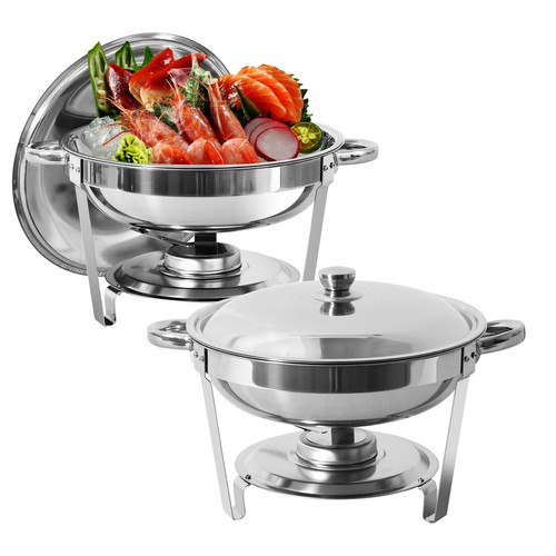 2 packs 5 Quart Round Chafing Dish Stainless Steel Chafer Buffet Warmer
