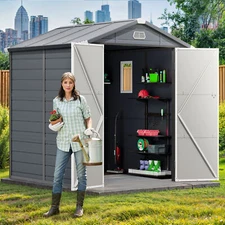 Heavy-Duty Resin Outdoor Shed 6.3x6.2ft w/ Lockable Doors, Ventilation & Window