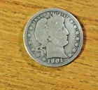 1901-P Barber Quarter, grades GD/AG, Better Date