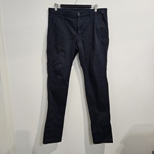 Uniqlo Mens Navy Blue Chino Pants Size 85cm W33" Slim Fit Stretch Zip Fly 