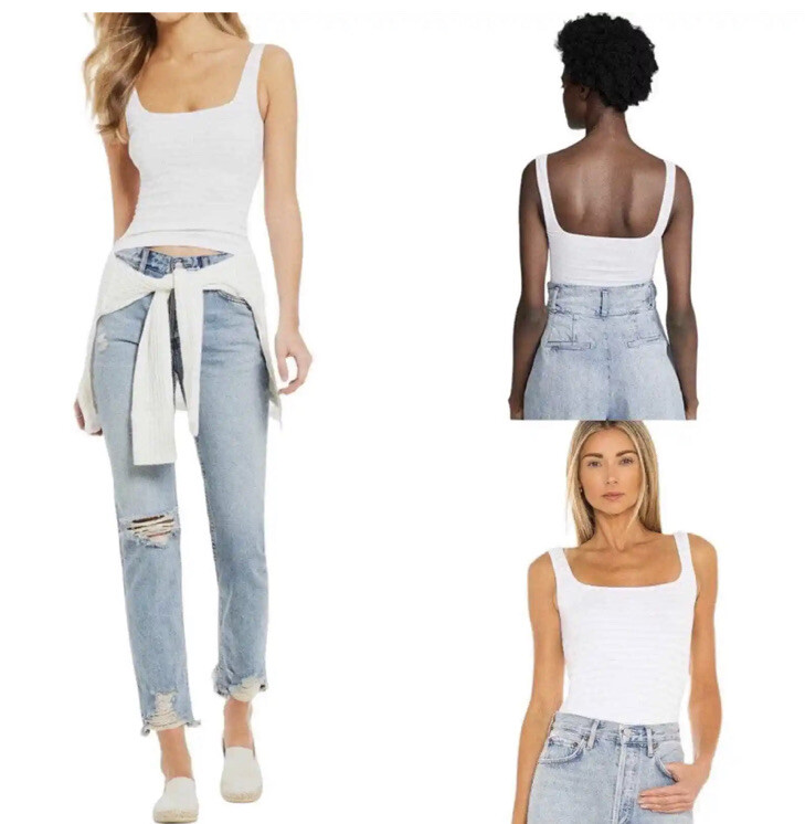 Free People White Square Neck Sleeveless Seamless Cami Tank Top XS/S