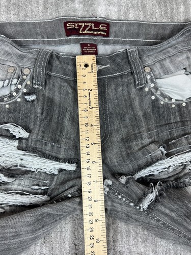 Sizzle Jeans Juniors 9 Gray Denim Sequin Ripped Distressed Straight Leg - Picture 6 of 14