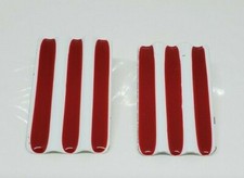 Vintage Red White Pierced Earrings Striped Metal Rectangular Ribbed Design 1.5"