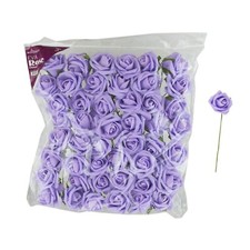Mega Crafts - 3" EVA Rose Foam Flower with Stem - Lavender, Set of 48