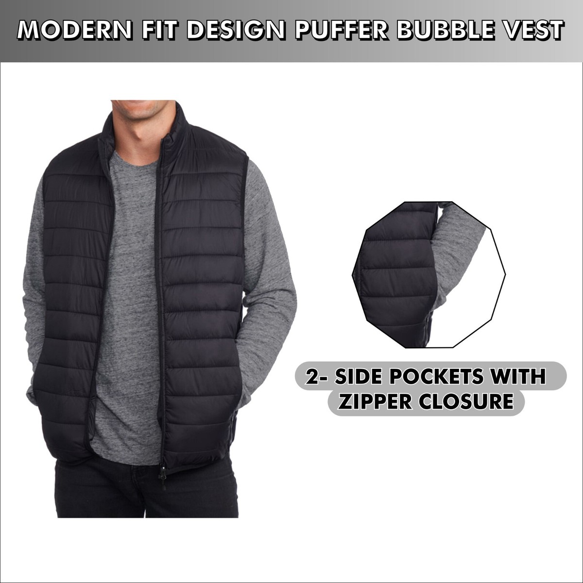 Mens Wind-Resistant Sleeveless Puffer Vest Water-Resistant Outdoor 