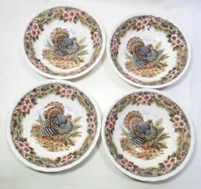 Myott Churchhill Thanksgiving Wildlife Turkey Scene-Rimmed Bowls SET OF 4 6.5"