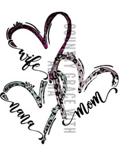 Sublimation Print Wife Mom Hearts Ready to Press Heat Transfer