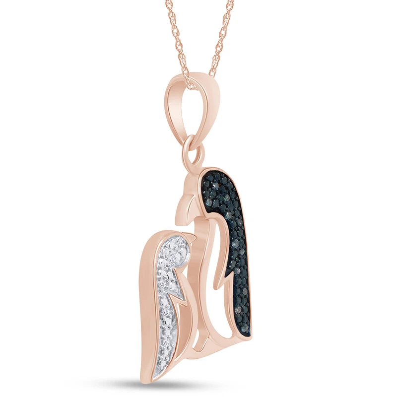 Colgante de pingüino enchapado en oro rosa de 14 quilates con diamantes azules y naturales de 1/20 quilates con collar C Foto 2 de 4