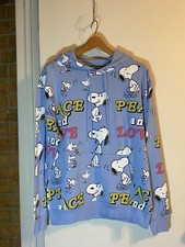 NWT Snoopy Peanuts Peace Love Hoodie Sweatshirt Large L Blue Cotton Poly Blend