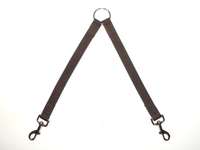 2 way dog leash coupler splitter dark brown 12'' heavy duty polypropylene webbing