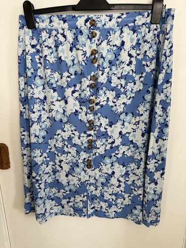 Cotton Traders Size 22 Blue Floral Flower Elastic Button Aline Long Skirt (S)