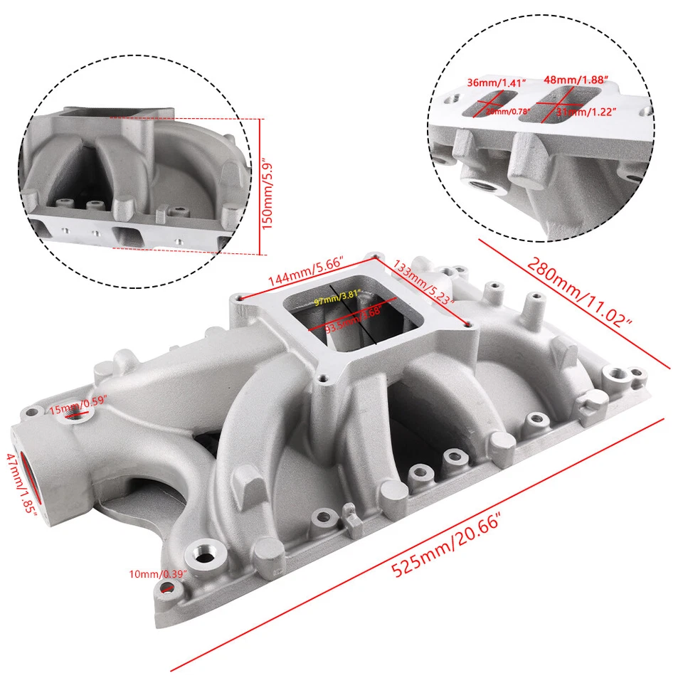 Colector de admisión de un solo plano de aluminio para bloque pequeño Ford SBF 351W V8 Foto 2 de 4
