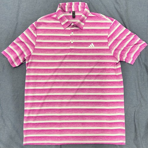 Adidas Pink and White Stripped Mens Golf Polo Cool and Breathebale - Picture 2 of 5