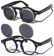 Flip Up Round Steampunk Retro Vintage Style Sunglasses Tinted and Clear Lens