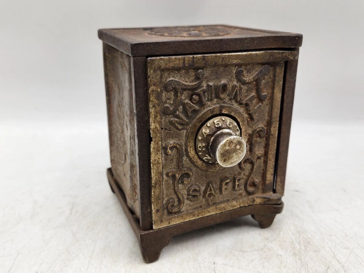 Antique National Safe Combination Lock Metal Tin Cast Iron Still Bank READ