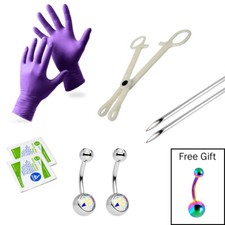 Kit LionGothic Piercing Ombelico Acciaio Chirurgico con Pinze Multicolore Anodizzate 