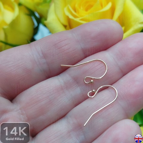 14K Gold Filled Earwires with Ball 20mm Earring Hooks Findings Jewellery Making - Picture 4 of 8