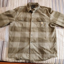 Carhartt Flannel Heavyweight Long-Sleeve Green Plaid Shirt XL Loose Fit