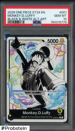 2026 One Piece ST29 En Black & White Alt Art #001 Monkey D. Luffy PSA 10
