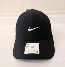 NWT Size M/L Nike Dri-Fit Club Black Dad Cap Golf Tennis White Swoosh Men's New 