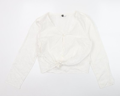 H&M Divided Cropped-Bluse Damen weiß Baumwolle UK 10 Langarm
