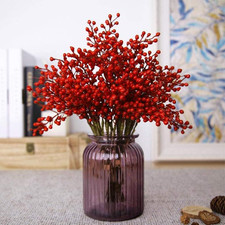16 Pack Artificial Red Berry Stems Holly for Christmas Tree Decorations for New