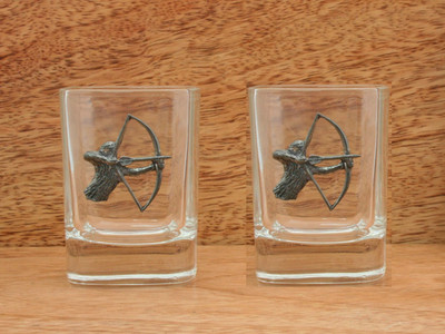 Two Shot glasses with Native American Pewter Image