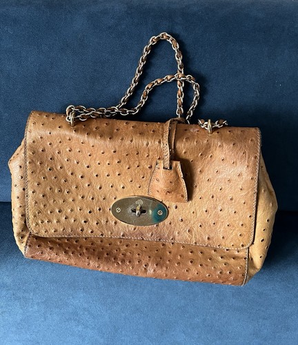 Mulberry Medium Lily In Oak Ostrich Ladies Handbag Shoulder Bag Brown Leather
