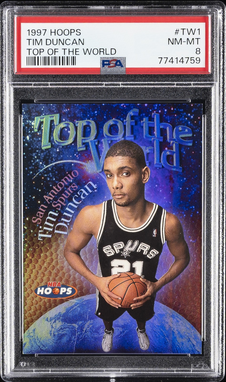 1997 HOOPS TOP OF THE WORLD #TW1 TIM DUNCAN PSA 8