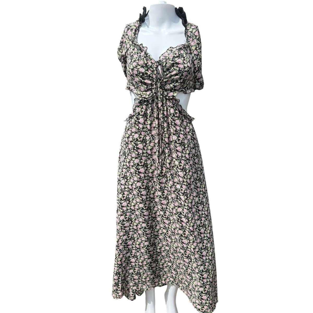 astr the label black floral dress Maxi Medium Whimsigoth Dark Fairy Goth Sundress BLK 3X-Large Red Carpet Black Lace Color:Custom Color(Special Instructions for Seller) around vertical seam detailing