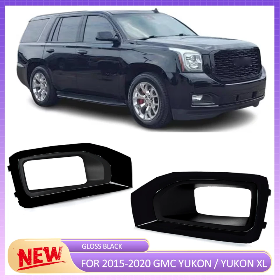 Par para GMC Yukon/Yukon XL 2015-2020 negro brillante luz antiniebla bisel cubierta embellecedor Foto 2 de 4