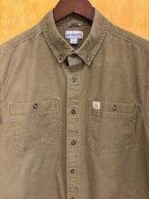 Mens Short Sleeve Button Up Brown Work Shirt Carhartt - Relaxed Fit Size Large