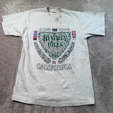 VTG Rodeo Drive Beverly-Hills Crest Shirt Sz Lg USA Made Single Stitch DINGY