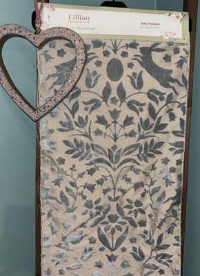 Lillian August French Farmhouse Blue Easter Bunny Raised Velvet Table Runner 72''