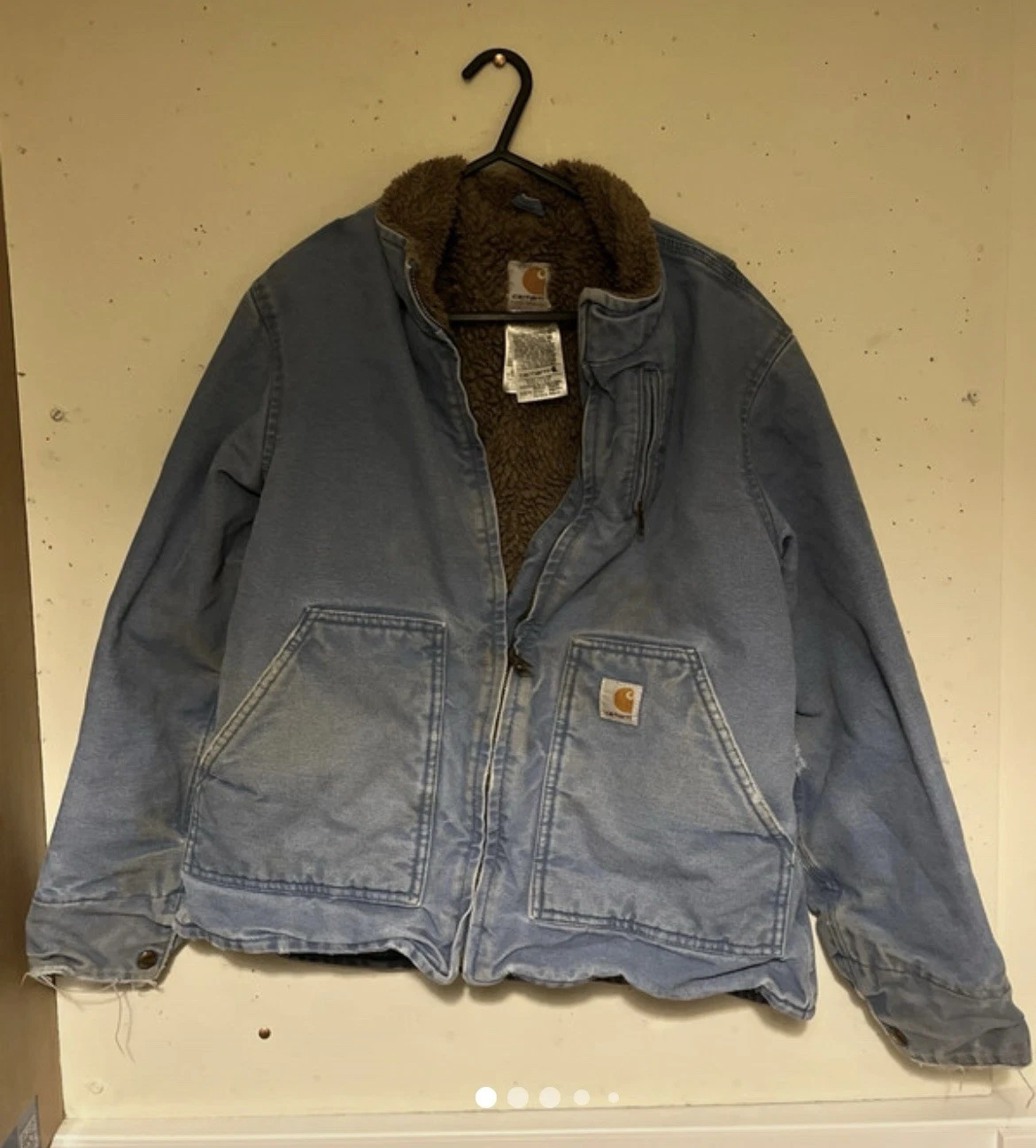 Vintage Women's Medium Carhartt Fleece Lined Denim Jacket Baby Blue With Tags