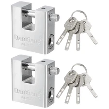 2Pcs 1.6" High Security Padlock Steel D-Shaped Heavy Duty Locks with 4 Keys
