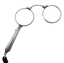 ANTIQUE EYEGLASSES LORGNETTE PLATINUM FOLDING ORNATE HANDLE WIRE RIM Edwardian