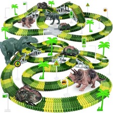 Dinosaur World Road Race Flexible Track Playset w/ 2 Dino Cars - Ages 3 