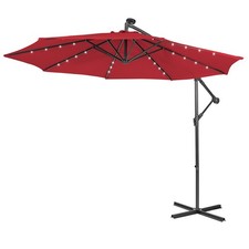 10FT Cantilever Solar Powered 32LED Lighted Patio Offset Umbrella Outdoor Wine