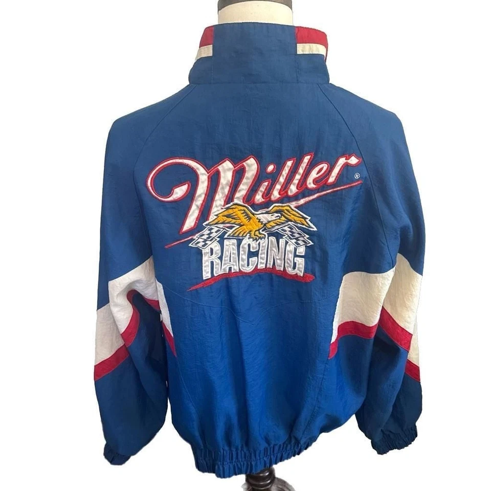 Chaqueta de Carreras NASCAR Vintage Rusty Wallace Miller Azul, Blanco, Rojo Grande Foto 2 de 4